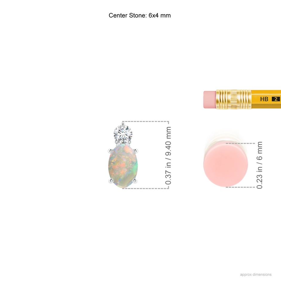 6x4mm AAAA Oval Opal Solitaire Pendant with Diamond in White Gold ruler