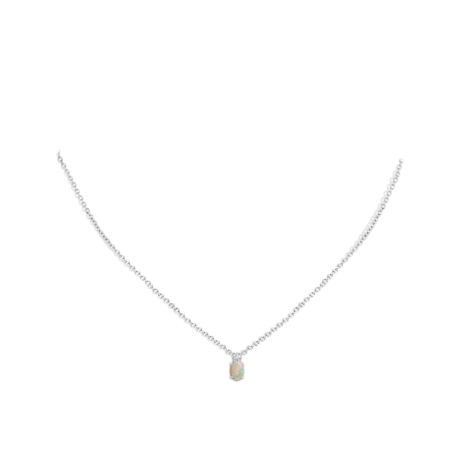 6x4mm AAAA Oval Opal Solitaire Pendant with Diamond in White Gold body-neck