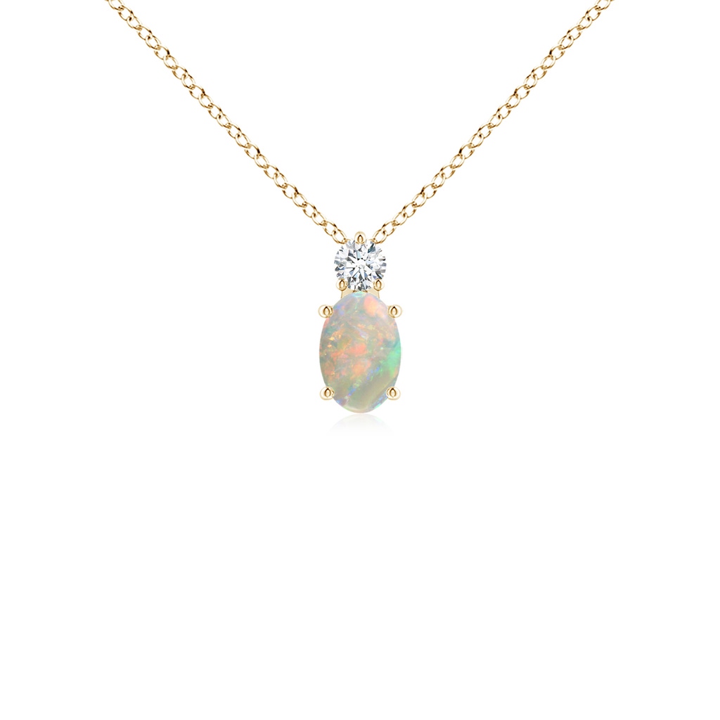 6x4mm AAAA Oval Opal Solitaire Pendant with Diamond in Yellow Gold 