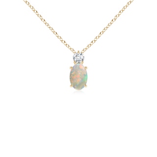 6x4mm AAAA Oval Opal Solitaire Pendant with Diamond in Yellow Gold