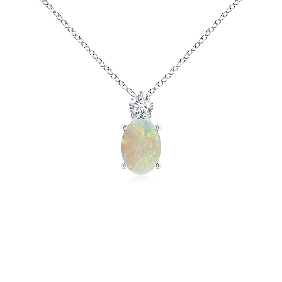 7x5mm AAA Oval Opal Solitaire Pendant with Diamond in White Gold 