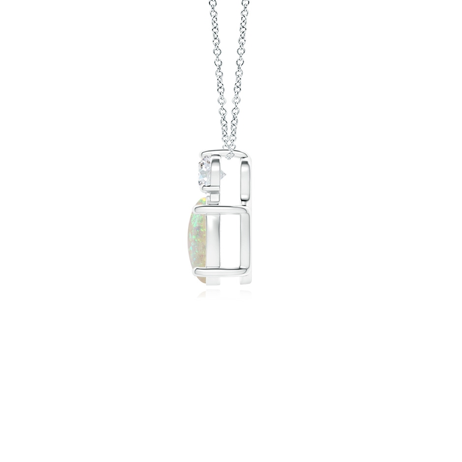 7x5mm AAA Oval Opal Solitaire Pendant with Diamond in White Gold side-1