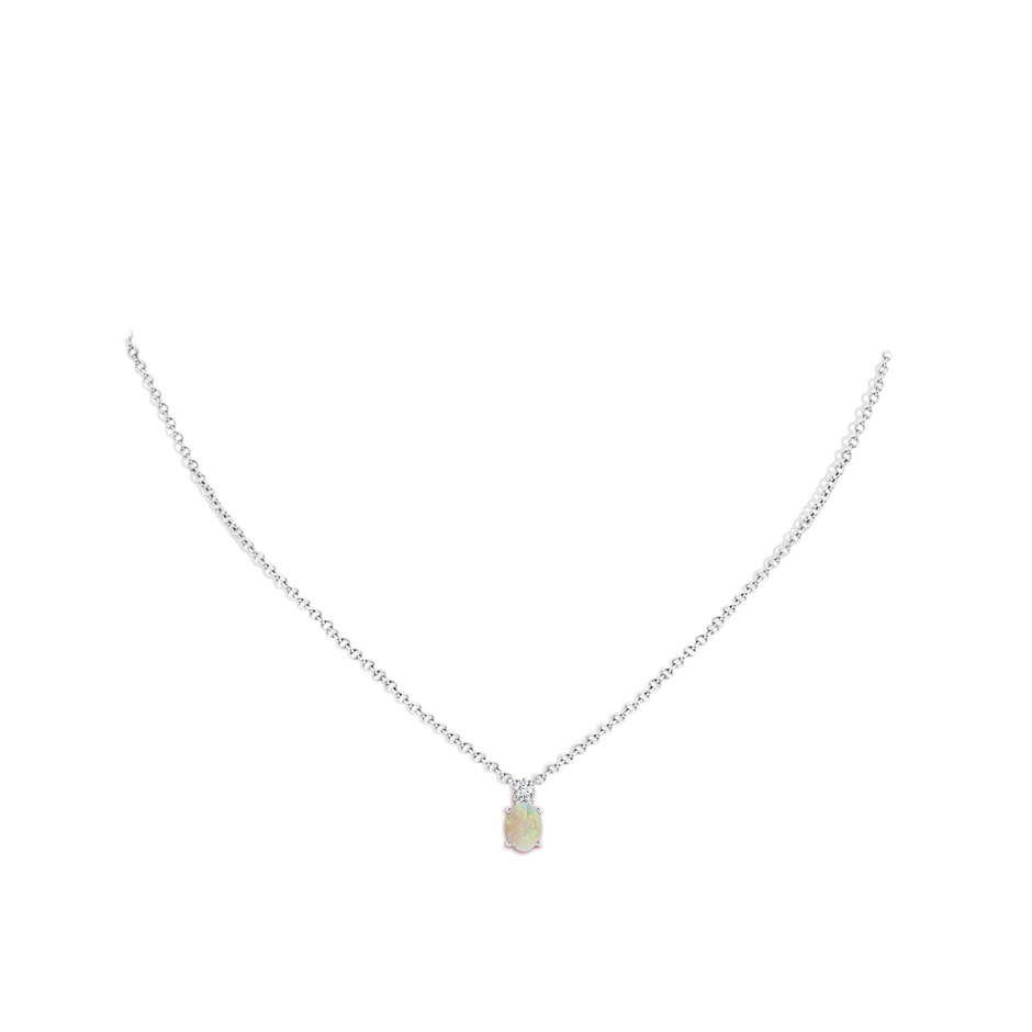 7x5mm AAA Oval Opal Solitaire Pendant with Diamond in White Gold body-neck