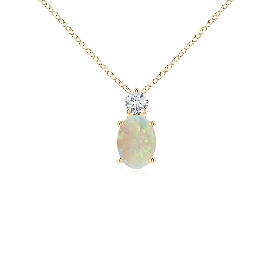 7x5mm AAA Oval Opal Solitaire Pendant with Diamond in Yellow Gold 