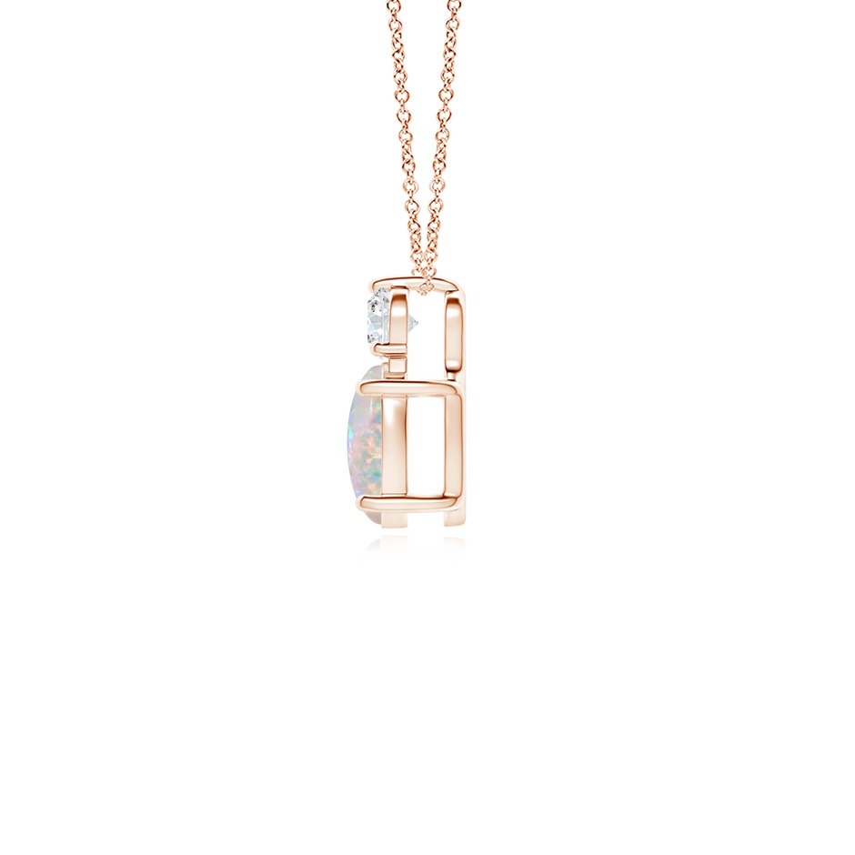 7x5mm AAAA Oval Opal Solitaire Pendant with Diamond in Rose Gold side-1