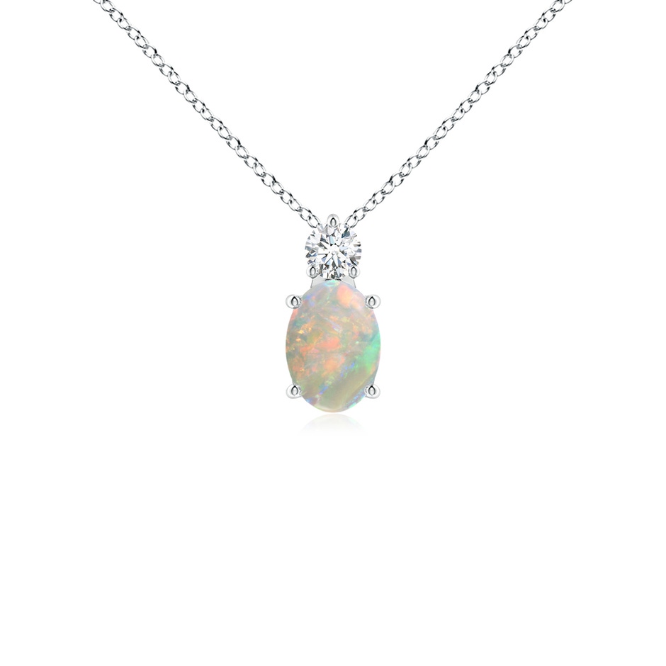 7x5mm AAAA Oval Opal Solitaire Pendant with Diamond in White Gold 