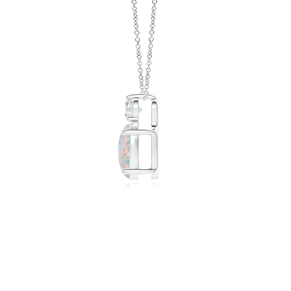7x5mm AAAA Oval Opal Solitaire Pendant with Diamond in White Gold side-1