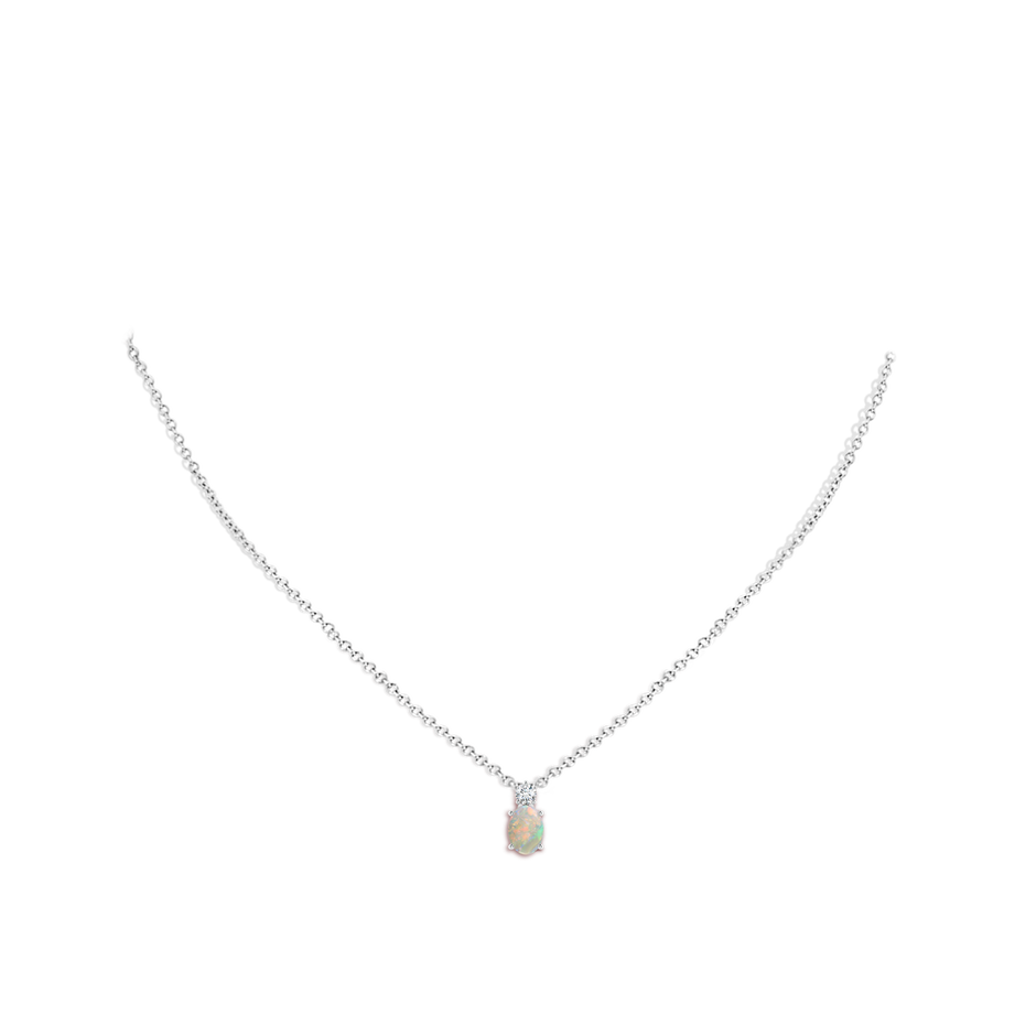 7x5mm AAAA Oval Opal Solitaire Pendant with Diamond in White Gold body-neck