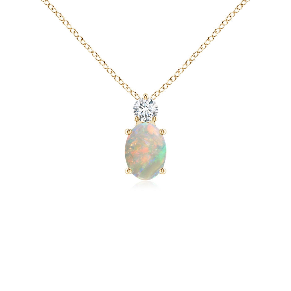 7x5mm AAAA Oval Opal Solitaire Pendant with Diamond in Yellow Gold 