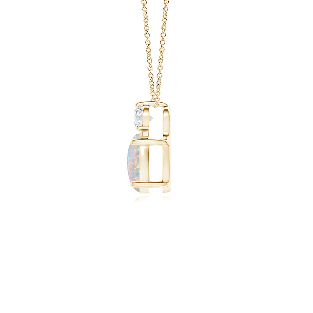 7x5mm AAAA Oval Opal Solitaire Pendant with Diamond in Yellow Gold - side 3