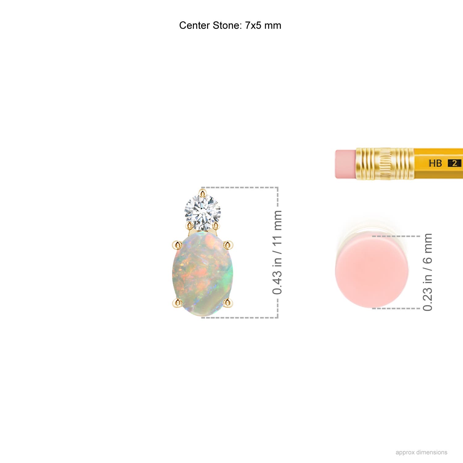 7x5mm AAAA Oval Opal Solitaire Pendant with Diamond in Yellow Gold - ruler