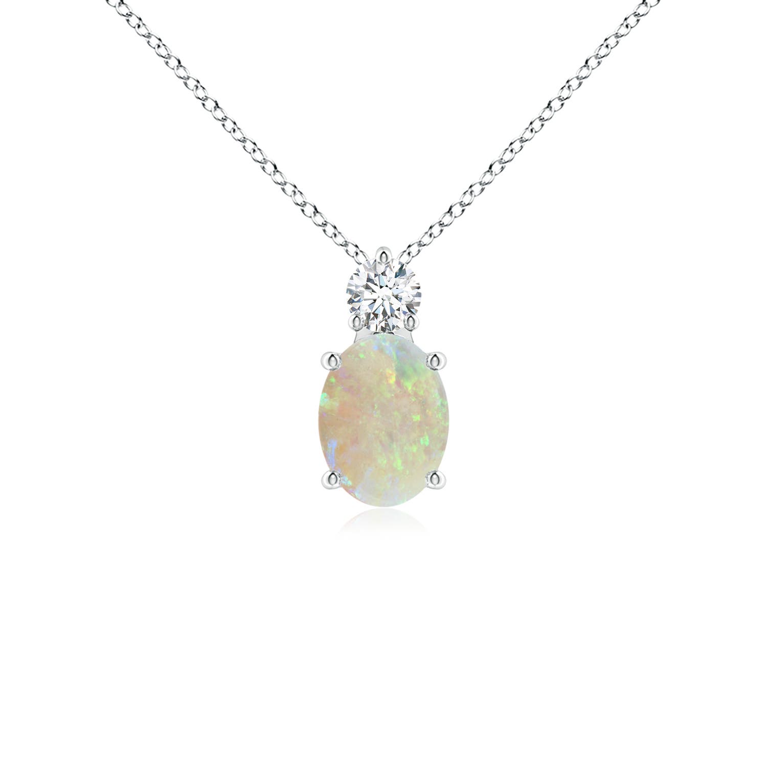 8x6mm AAA Oval Opal Solitaire Pendant with Diamond in P950 Platinum