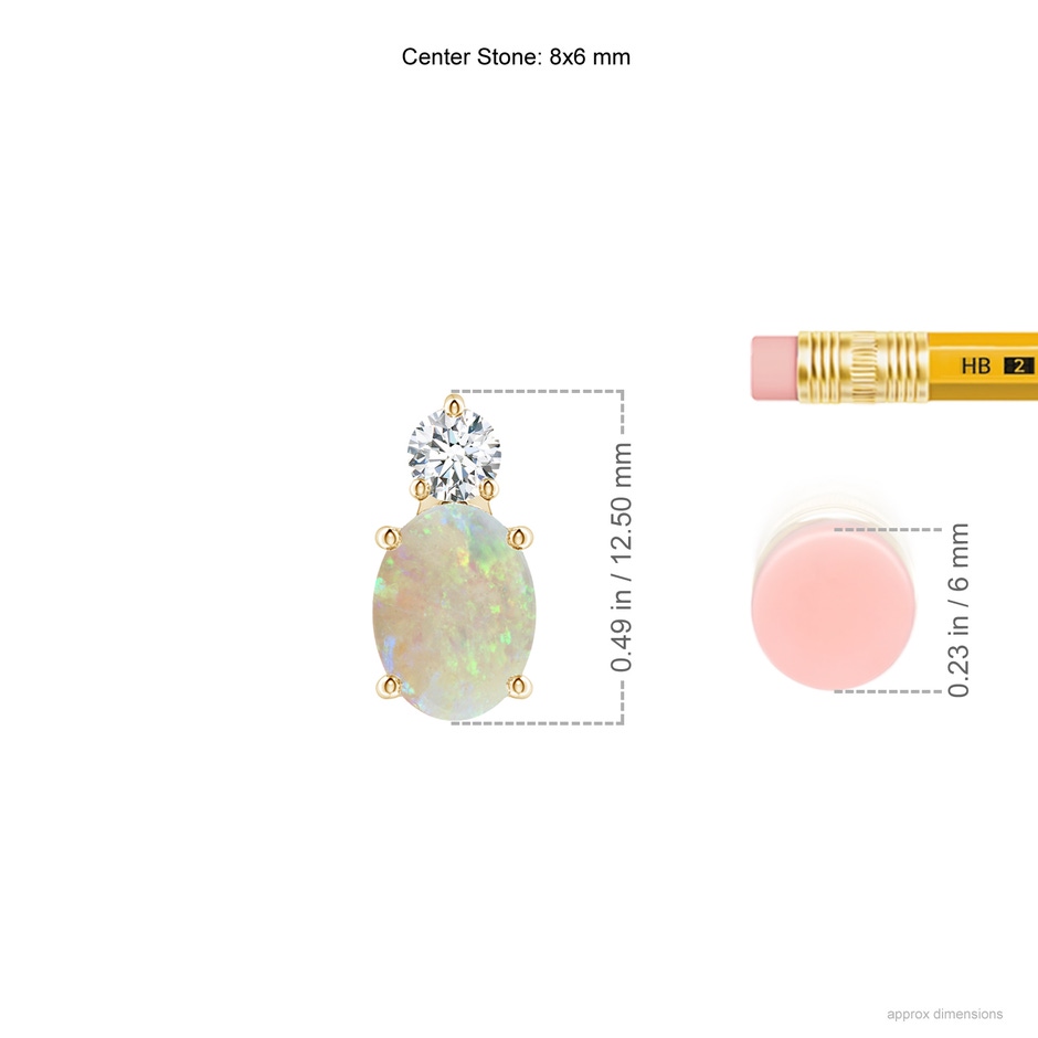 8x6mm AAA Oval Opal Solitaire Pendant with Diamond in Yellow Gold ruler