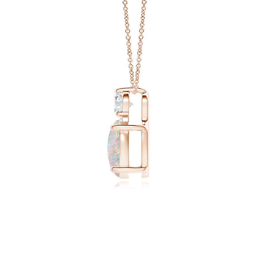 8x6mm AAAA Oval Opal Solitaire Pendant with Diamond in Rose Gold side-1