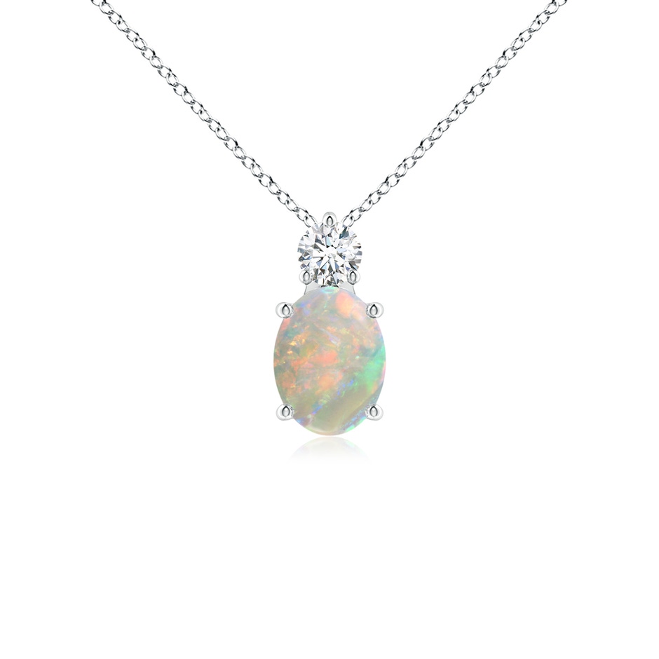 8x6mm AAAA Oval Opal Solitaire Pendant with Diamond in White Gold 
