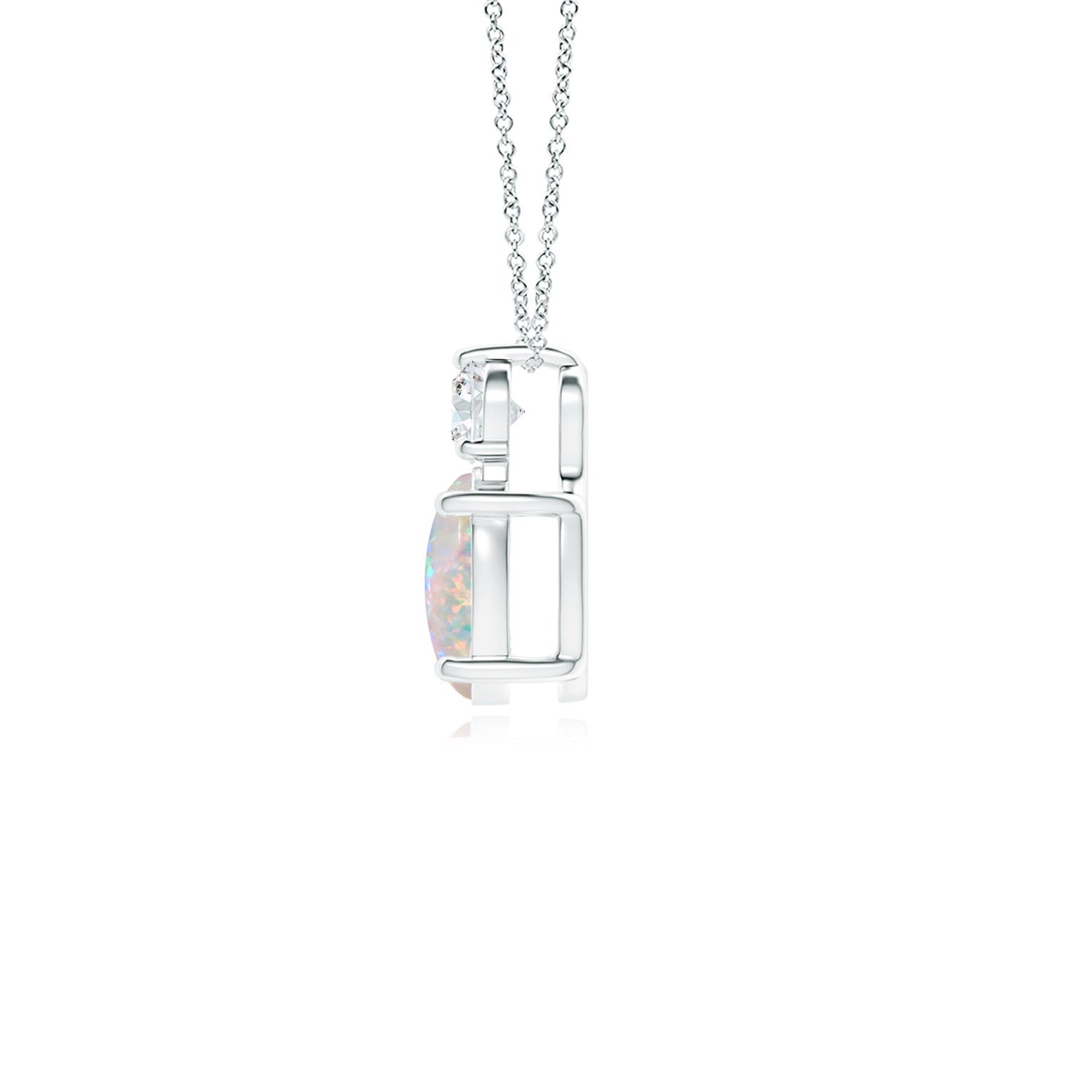 8x6mm AAAA Oval Opal Solitaire Pendant with Diamond in White Gold