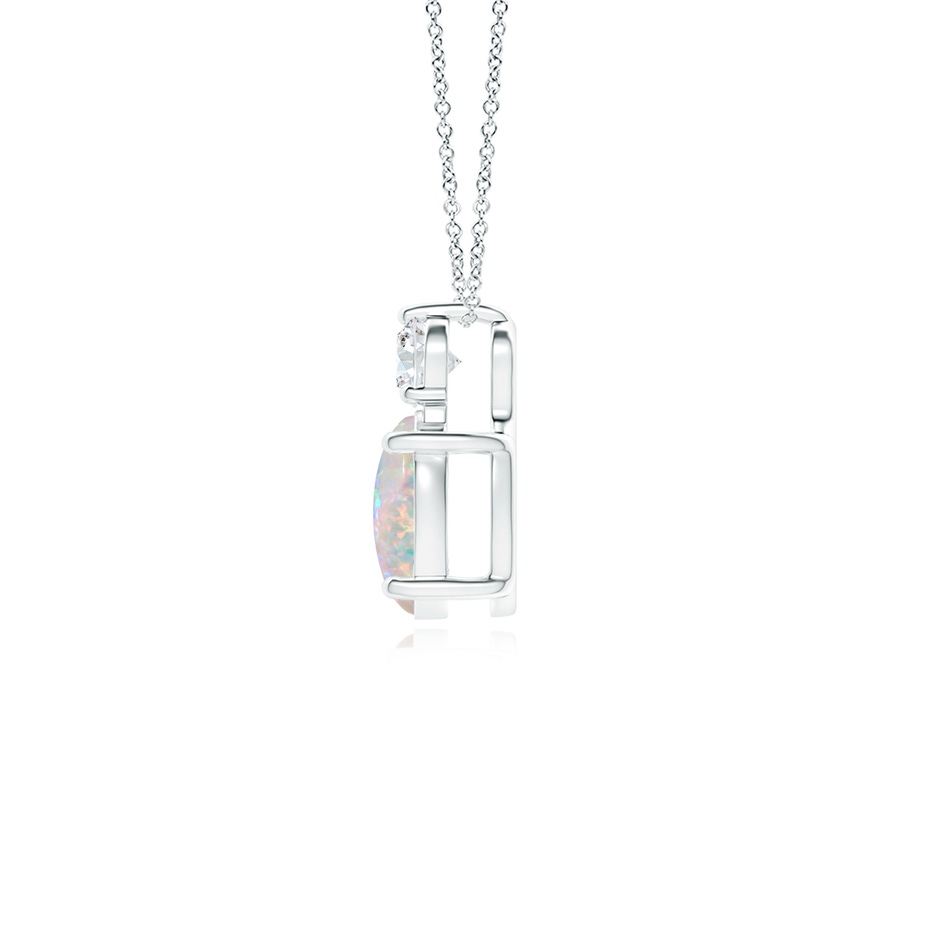 8x6mm AAAA Oval Opal Solitaire Pendant with Diamond in White Gold side-1