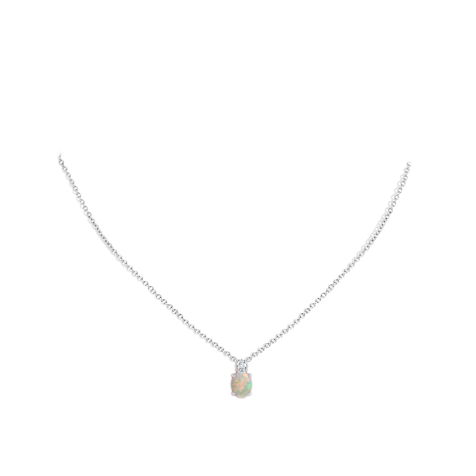 8x6mm AAAA Oval Opal Solitaire Pendant with Diamond in White Gold body-neck