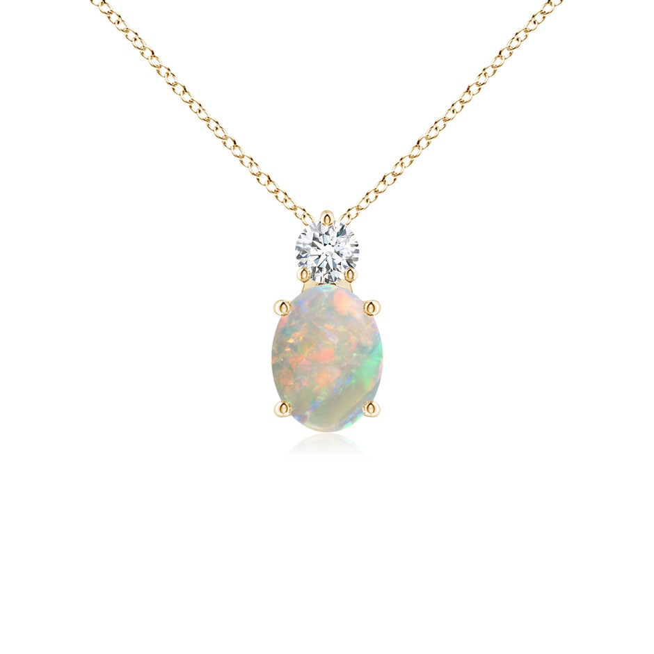 8x6mm AAAA Oval Opal Solitaire Pendant with Diamond in Yellow Gold 