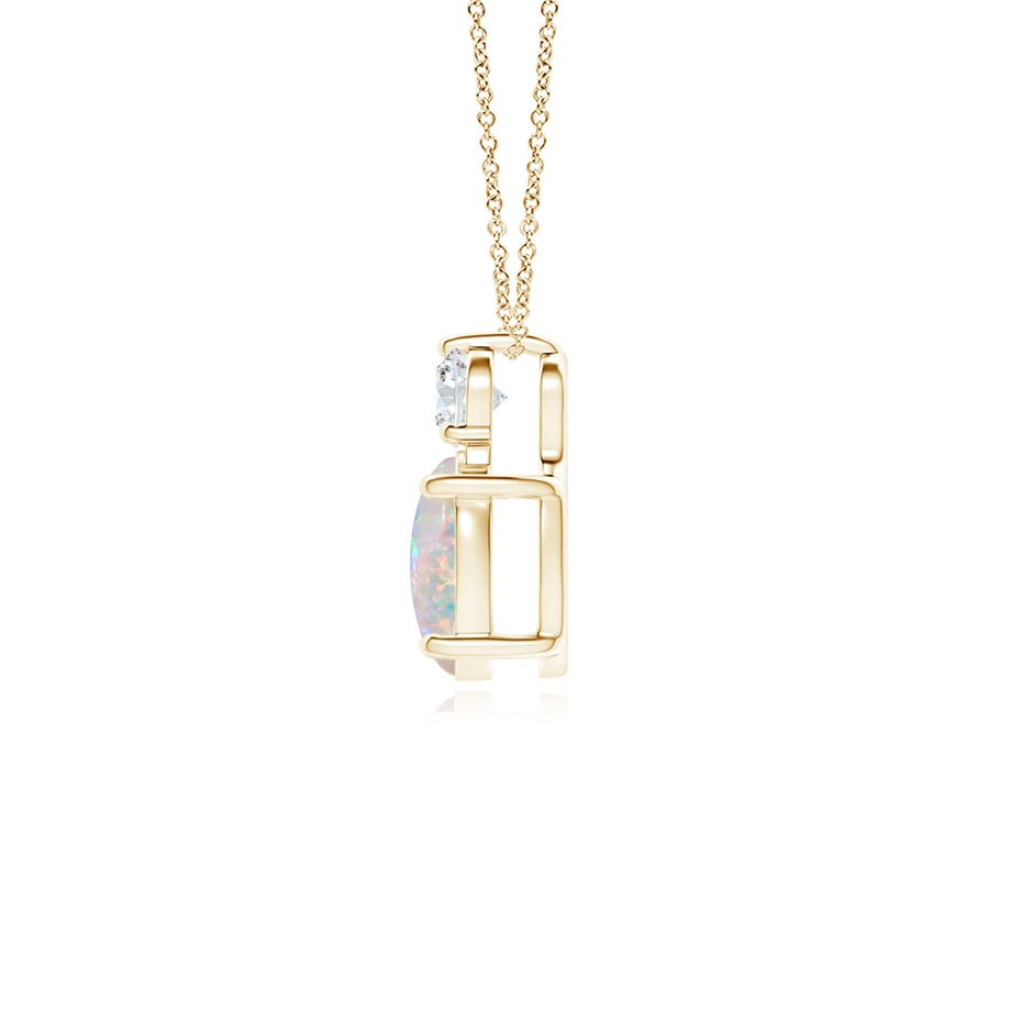 8x6mm AAAA Oval Opal Solitaire Pendant with Diamond in Yellow Gold side-1
