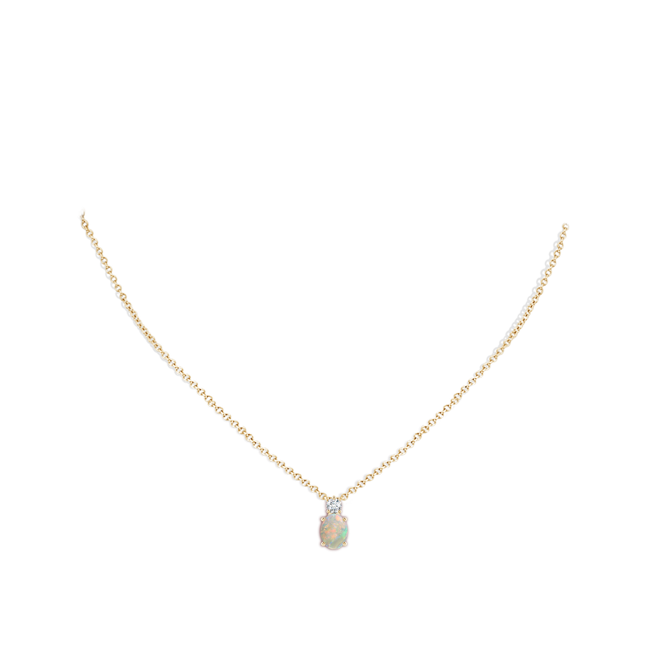 8x6mm AAAA Oval Opal Solitaire Pendant with Diamond in Yellow Gold body-neck