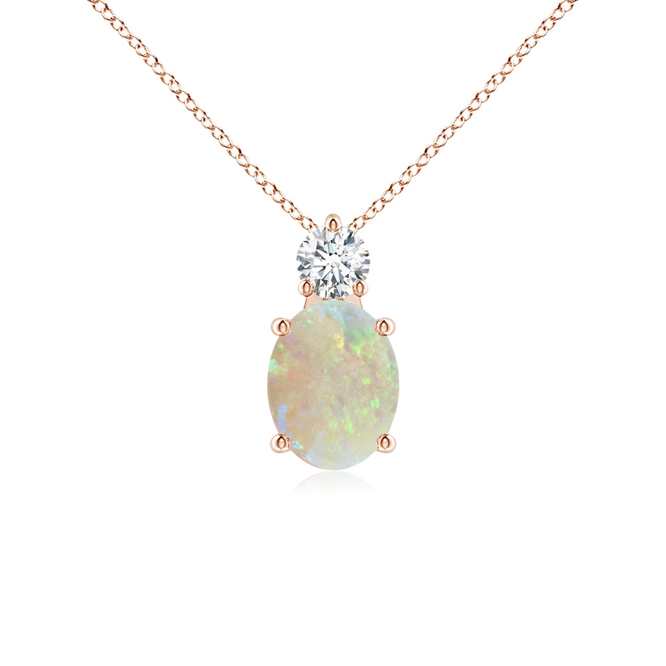9x7mm AAA Oval Opal Solitaire Pendant with Diamond in Rose Gold 