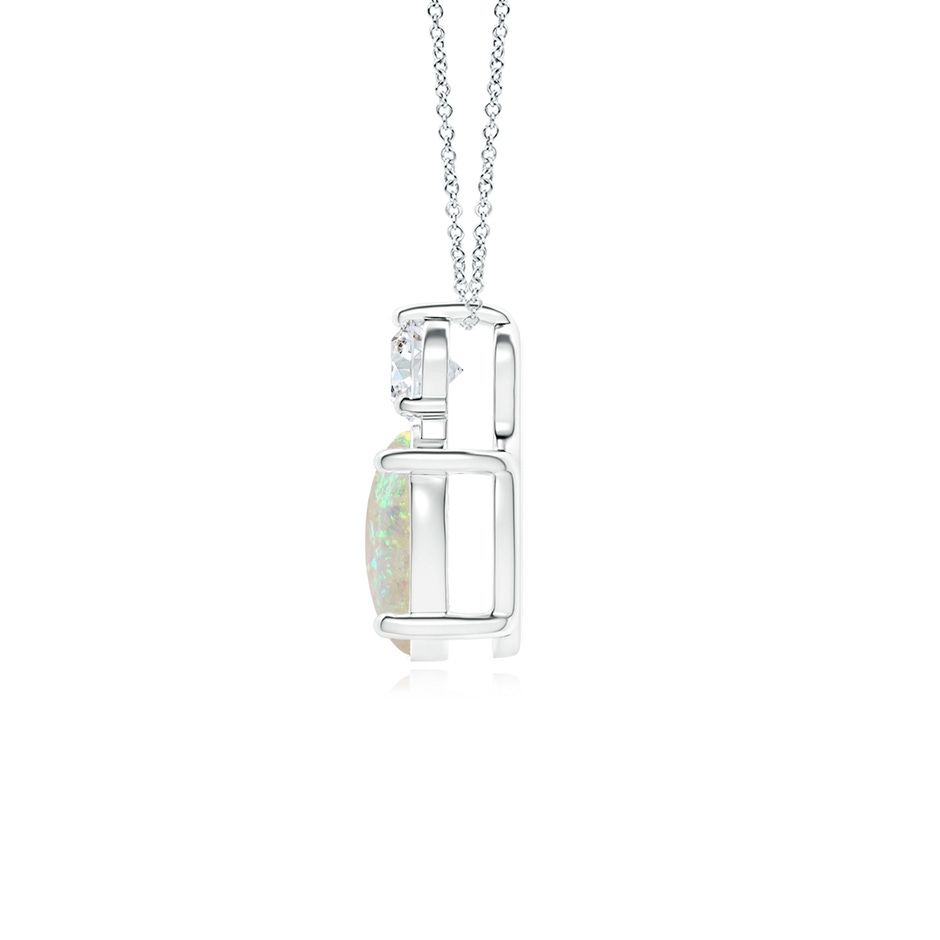 9x7mm AAA Oval Opal Solitaire Pendant with Diamond in White Gold side-1