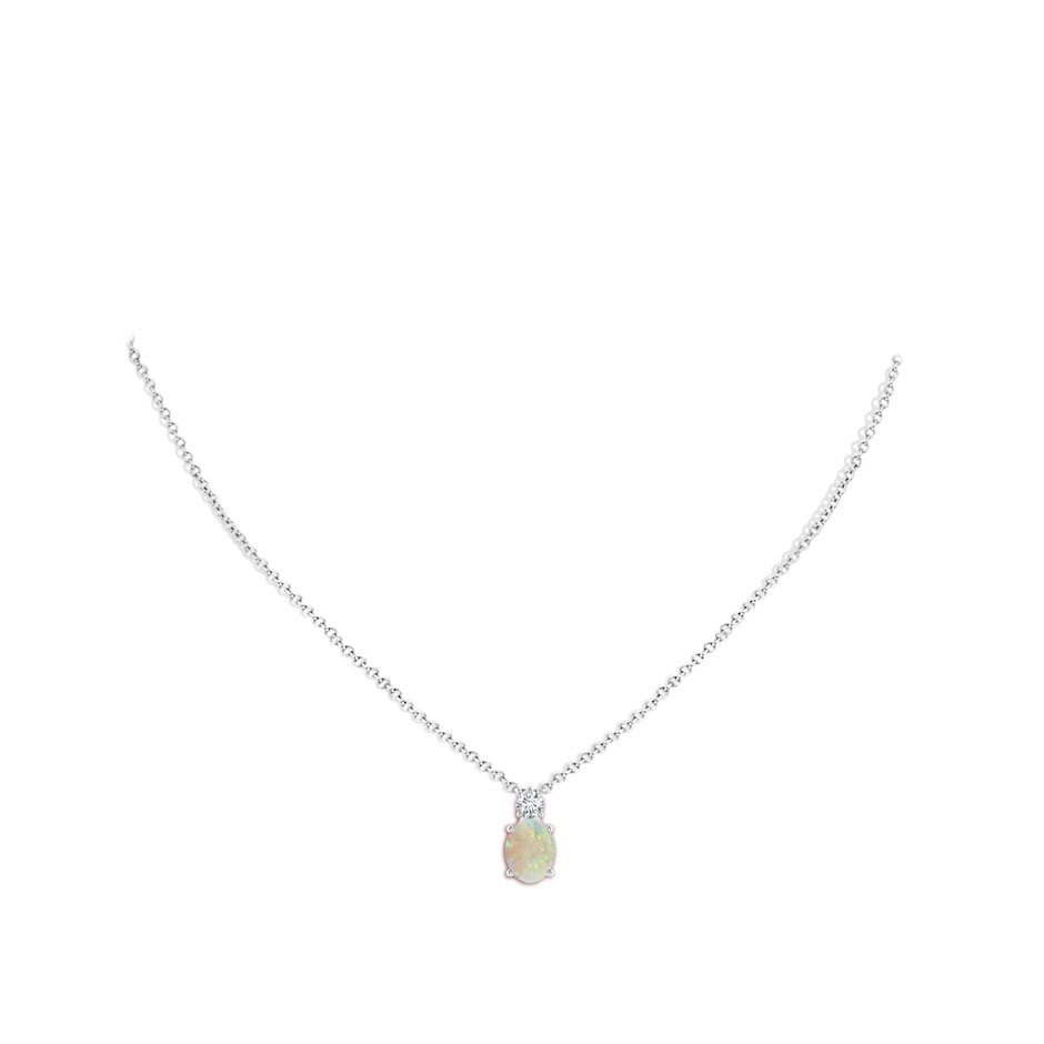 9x7mm AAA Oval Opal Solitaire Pendant with Diamond in White Gold body-neck