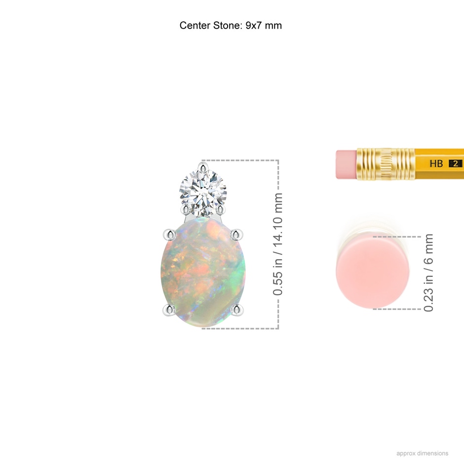 9x7mm AAAA Oval Opal Solitaire Pendant with Diamond in P950 Platinum ruler