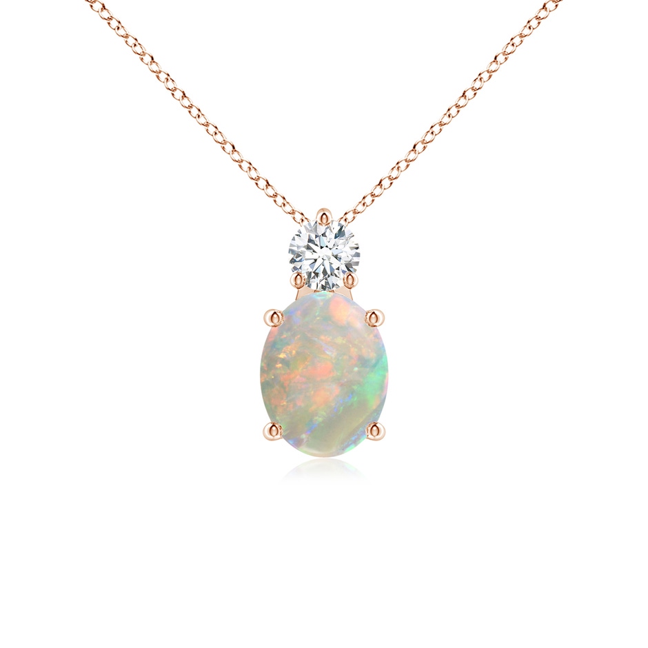 9x7mm AAAA Oval Opal Solitaire Pendant with Diamond in Rose Gold 