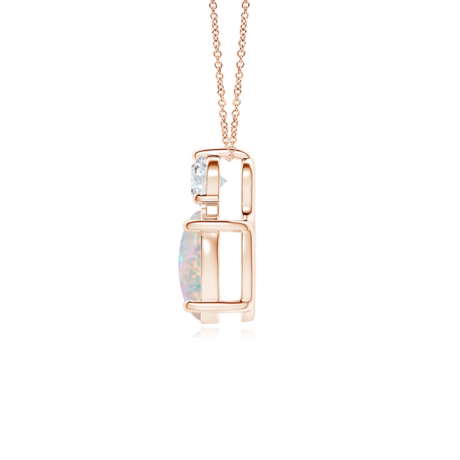 9x7mm AAAA Oval Opal Solitaire Pendant with Diamond in Rose Gold side-1