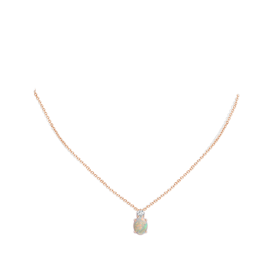 9x7mm AAAA Oval Opal Solitaire Pendant with Diamond in Rose Gold body-neck