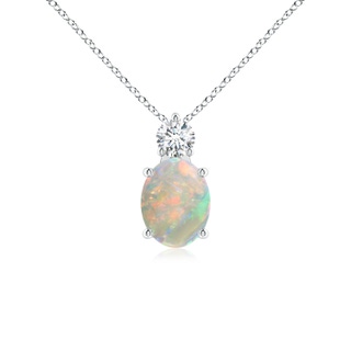 9x7mm AAAA Oval Opal Solitaire Pendant with Diamond in White Gold