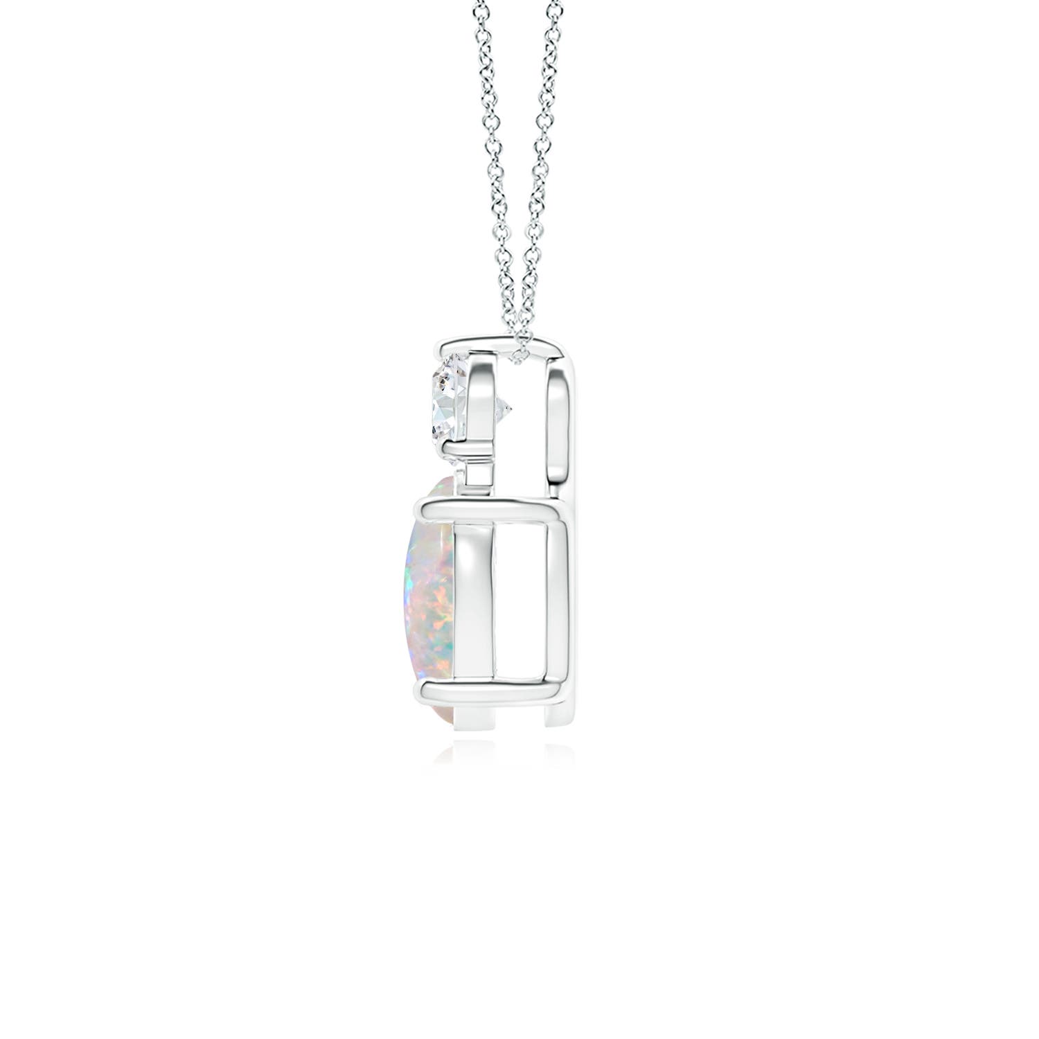 9x7mm AAAA Oval Opal Solitaire Pendant with Diamond in White Gold
