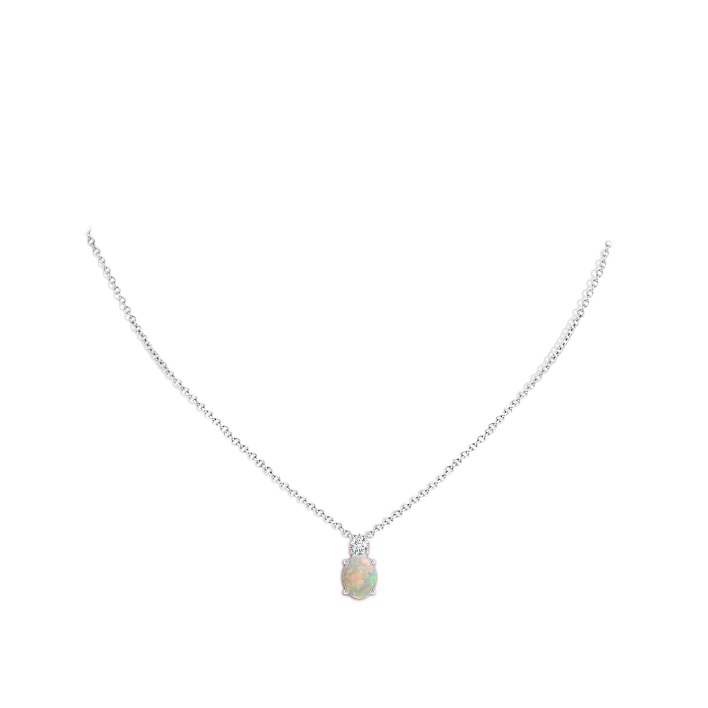 9x7mm AAAA Oval Opal Solitaire Pendant with Diamond in White Gold Body-Neck