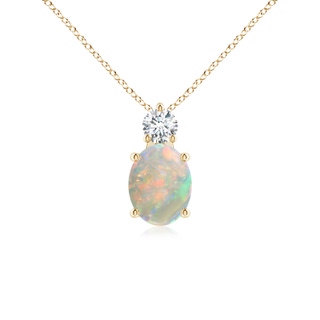 9x7mm AAAA Oval Opal Solitaire Pendant with Diamond in Yellow Gold