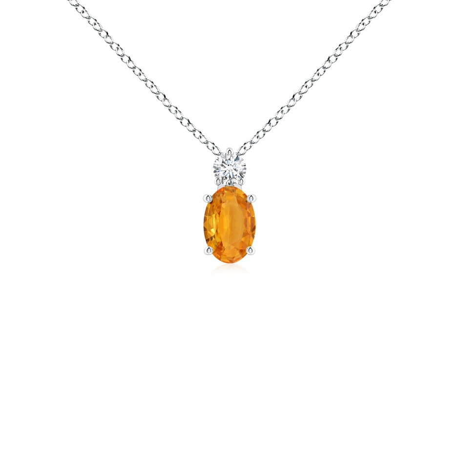 6x4mm A Oval Orange Sapphire Solitaire Pendant with Diamond in White Gold 