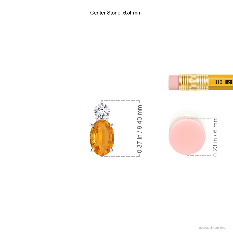6x4mm A Oval Orange Sapphire Solitaire Pendant with Diamond in White Gold ruler