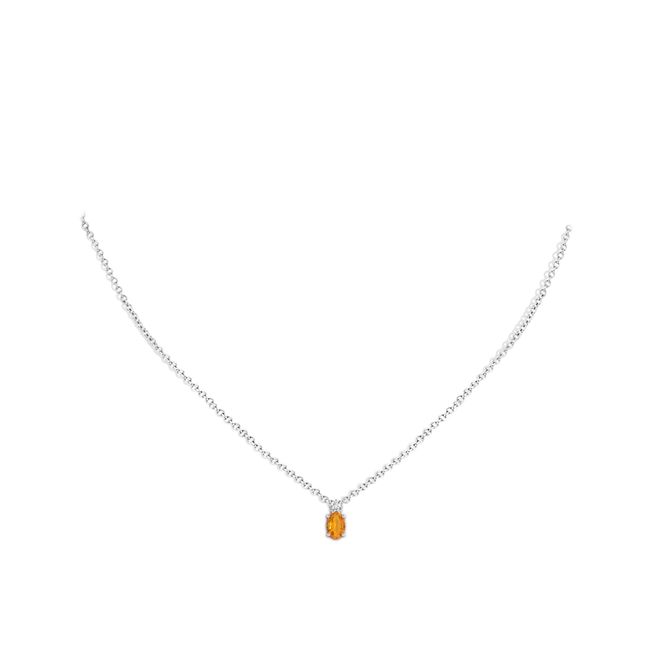 6x4mm A Oval Orange Sapphire Solitaire Pendant with Diamond in White Gold body-neck