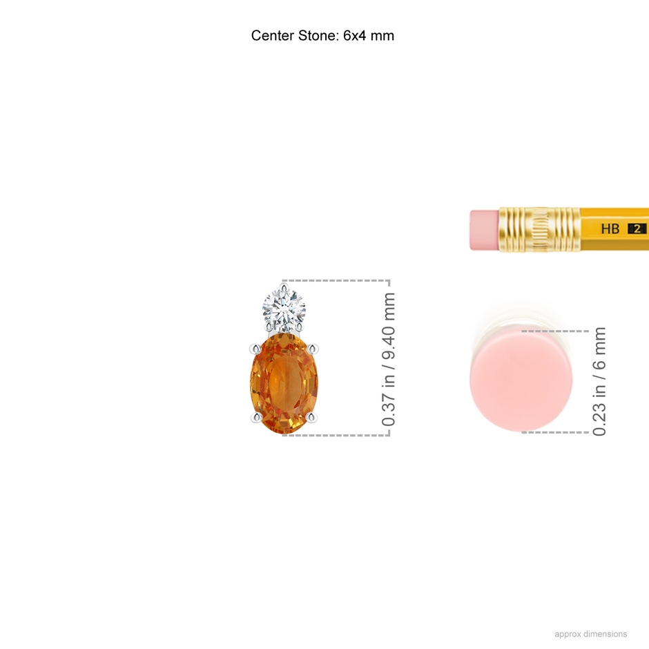 6x4mm AA Oval Orange Sapphire Solitaire Pendant with Diamond in S999 Silver ruler