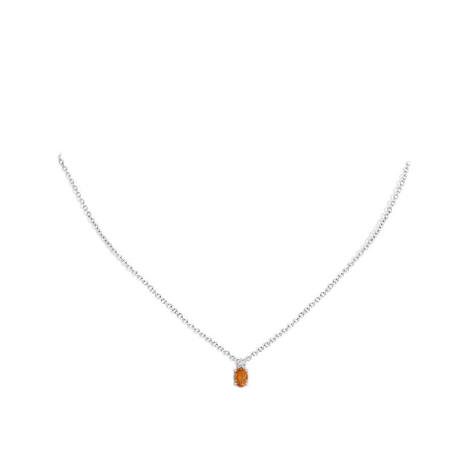 6x4mm AA Oval Orange Sapphire Solitaire Pendant with Diamond in S999 Silver body-neck