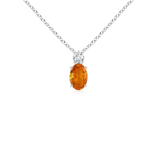 6x4mm AAA Oval Orange Sapphire Solitaire Pendant with Diamond in White Gold
