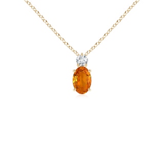 6x4mm AAA Oval Orange Sapphire Solitaire Pendant with Diamond in Yellow Gold