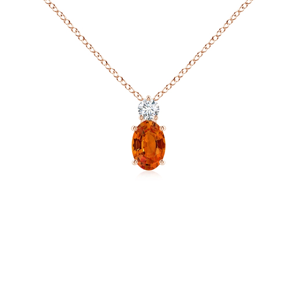 6x4mm AAAA Oval Orange Sapphire Solitaire Pendant with Diamond in Rose Gold