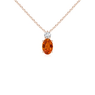 6x4mm AAAA Oval Orange Sapphire Solitaire Pendant with Diamond in Rose Gold