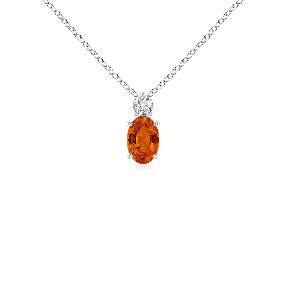 6x4mm AAAA Oval Orange Sapphire Solitaire Pendant with Diamond in White Gold 