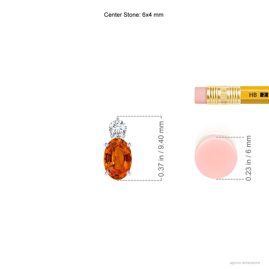 6x4mm AAAA Oval Orange Sapphire Solitaire Pendant with Diamond in White Gold Ruler