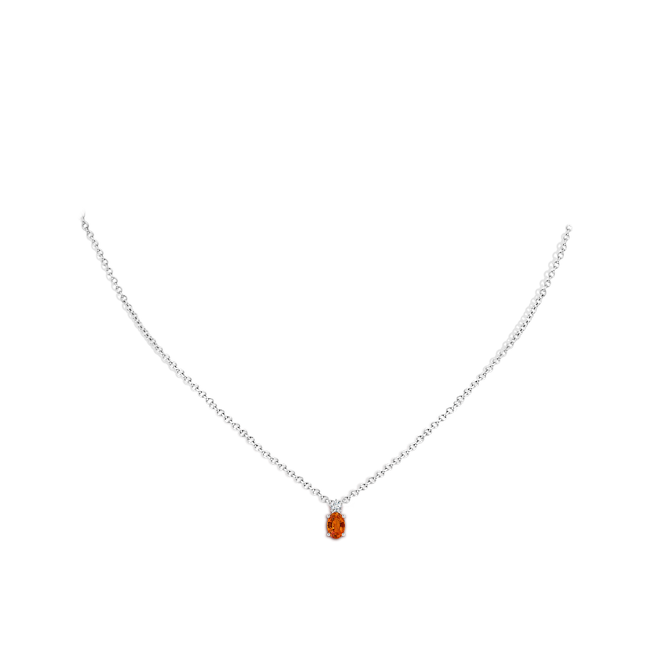 6x4mm AAAA Oval Orange Sapphire Solitaire Pendant with Diamond in White Gold body-neck