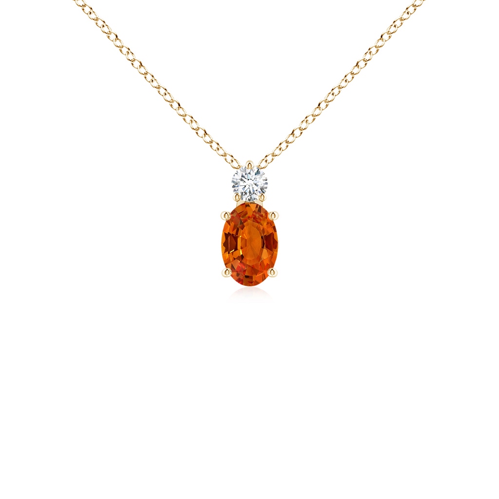 6x4mm AAAA Oval Orange Sapphire Solitaire Pendant with Diamond in Yellow Gold