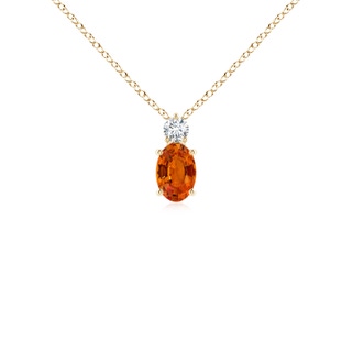 6x4mm AAAA Oval Orange Sapphire Solitaire Pendant with Diamond in Yellow Gold
